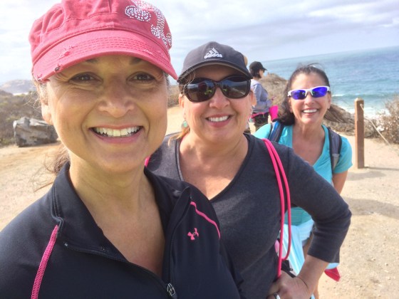 Lisa, Lori and Linda take a quick top at the turnaround point of our walk.